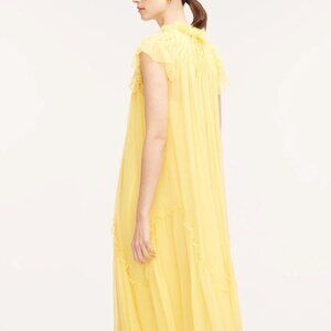 NWT Rebecca Taylor Smocked Chiffon Dress Yellow Ruffled Maxi Dress XL